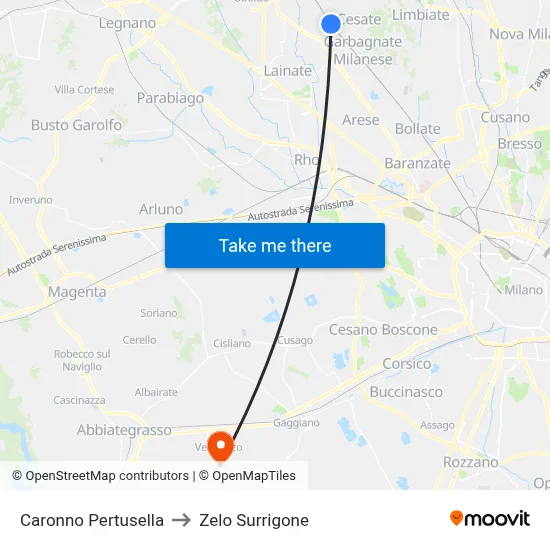 Caronno Pertusella to Zelo Surrigone map