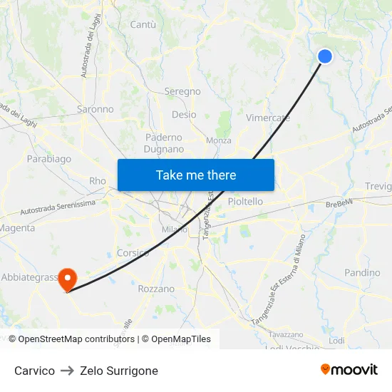 Carvico to Zelo Surrigone map