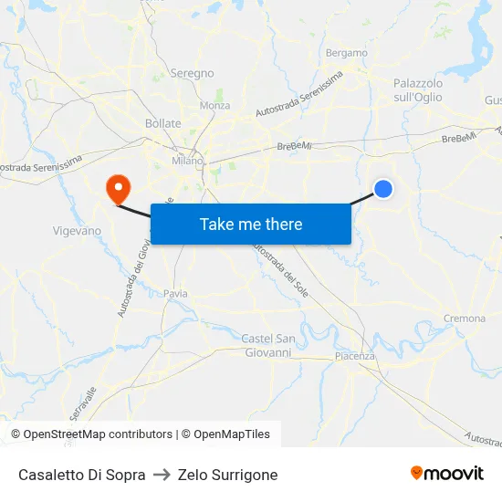 Casaletto di Sopra to Zelo Surrigone map