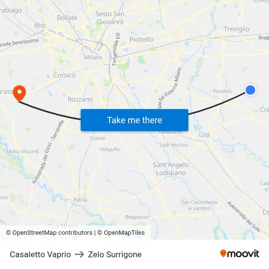 Casaletto Vaprio to Zelo Surrigone map