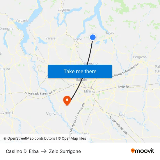 Caslino d'Erba to Zelo Surrigone map