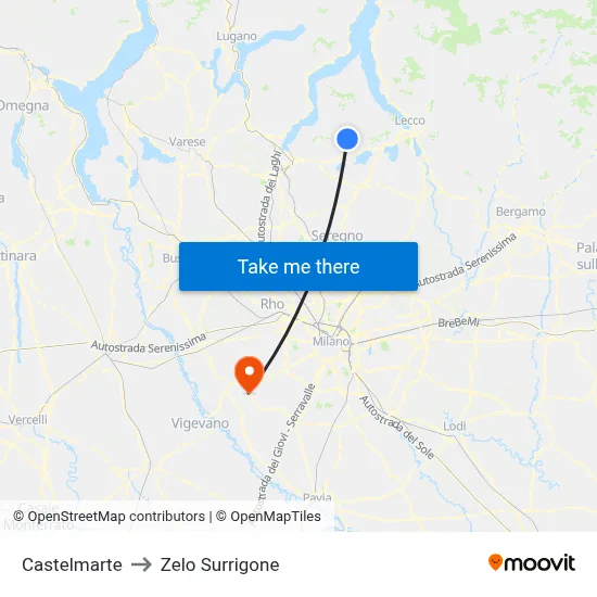 Castelmarte to Zelo Surrigone map
