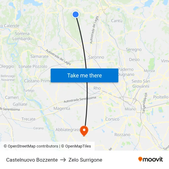 Castelnuovo Bozzente to Zelo Surrigone map