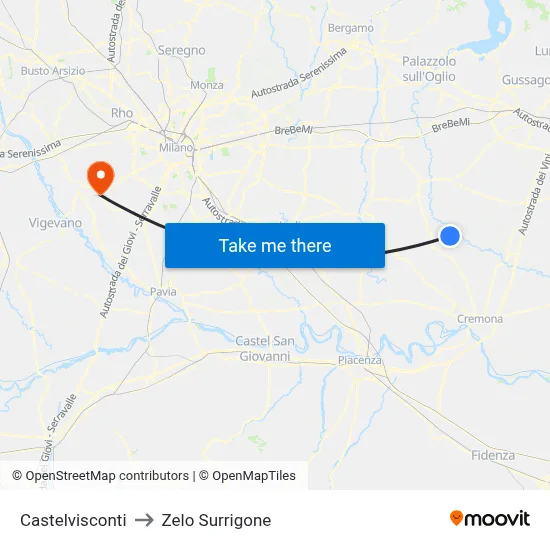 Castelvisconti to Zelo Surrigone map