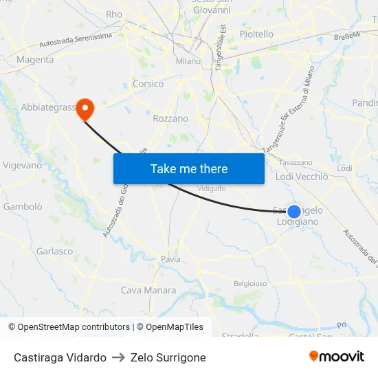 Castiraga Vidardo to Zelo Surrigone map