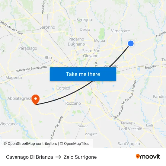 Cavenago di Brianza to Zelo Surrigone map