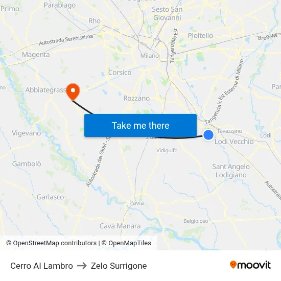 Cerro Al Lambro to Zelo Surrigone map