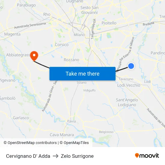 Cervignano d'Adda to Zelo Surrigone map