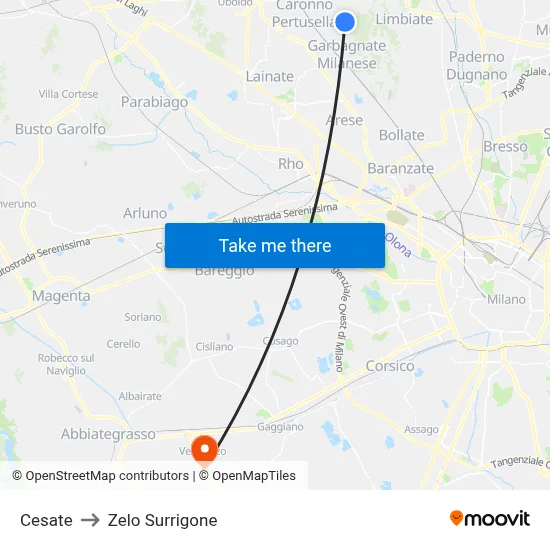 Cesate to Zelo Surrigone map