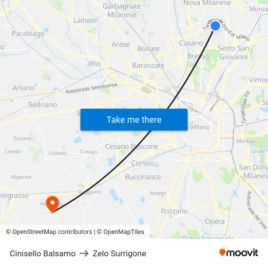 Cinisello Balsamo to Zelo Surrigone map