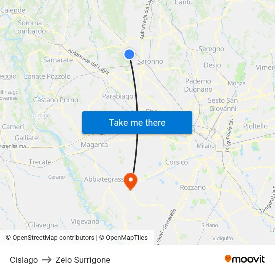 Cislago to Zelo Surrigone map