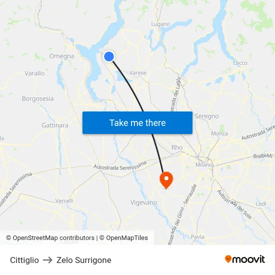 Cittiglio to Zelo Surrigone map