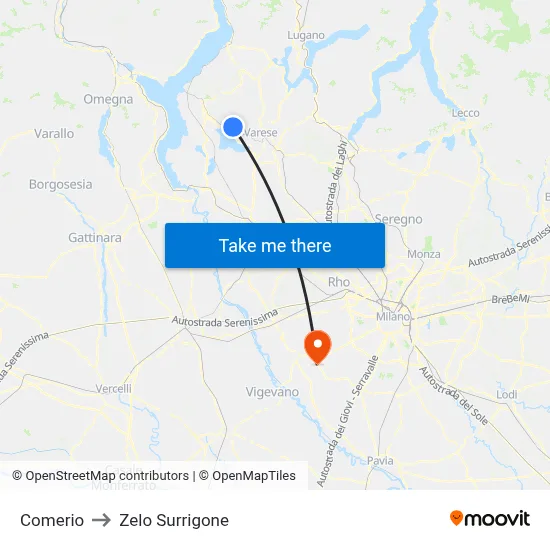 Comerio to Zelo Surrigone map