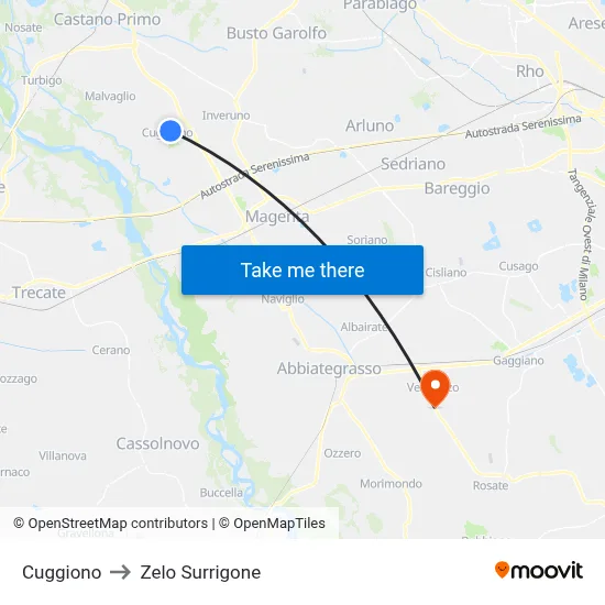 Cuggiono to Zelo Surrigone map