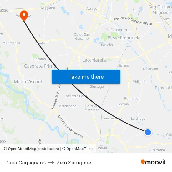 Cura Carpignano to Zelo Surrigone map