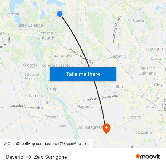 Daverio to Zelo Surrigone map