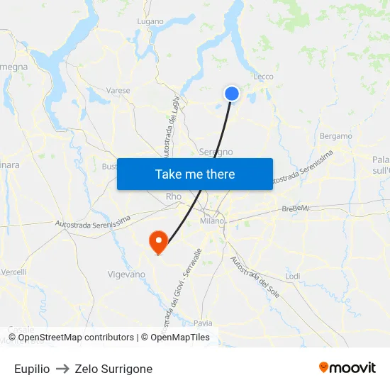 Eupilio to Zelo Surrigone map