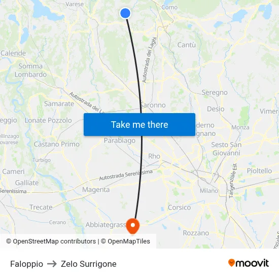 Faloppio to Zelo Surrigone map
