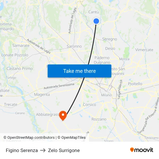 Figino Serenza to Zelo Surrigone map