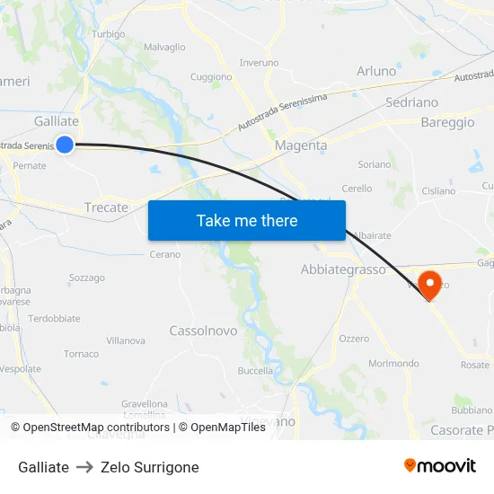 Galliate to Zelo Surrigone map