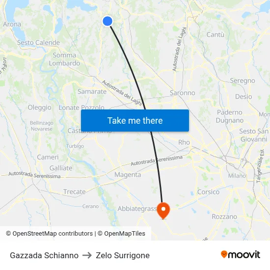 Gazzada Schianno to Zelo Surrigone map