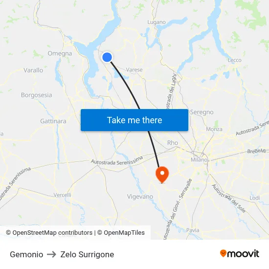 Gemonio to Zelo Surrigone map