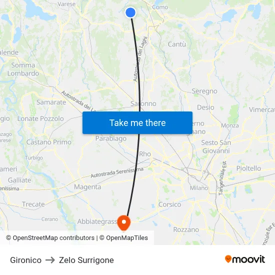 Gironico to Zelo Surrigone map