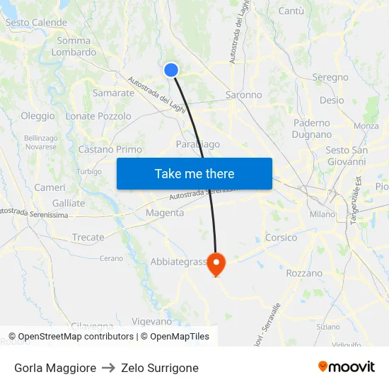 Gorla Maggiore to Zelo Surrigone map