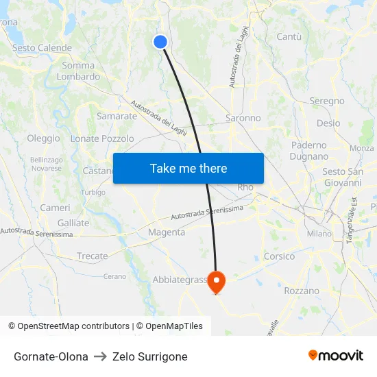 Gornate-Olona to Zelo Surrigone map