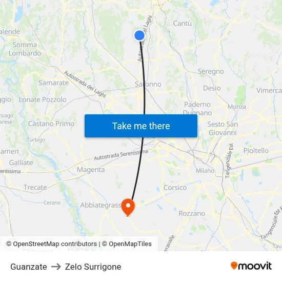 Guanzate to Zelo Surrigone map