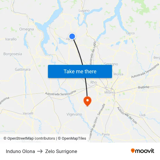 Induno Olona to Zelo Surrigone map
