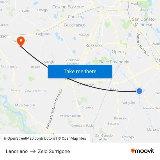 Landriano to Zelo Surrigone map