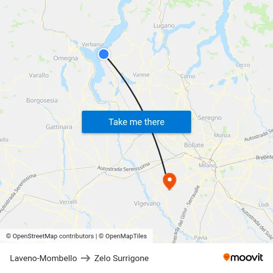 Laveno-Mombello to Zelo Surrigone map