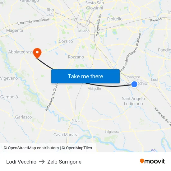 Lodi Vecchio to Zelo Surrigone map