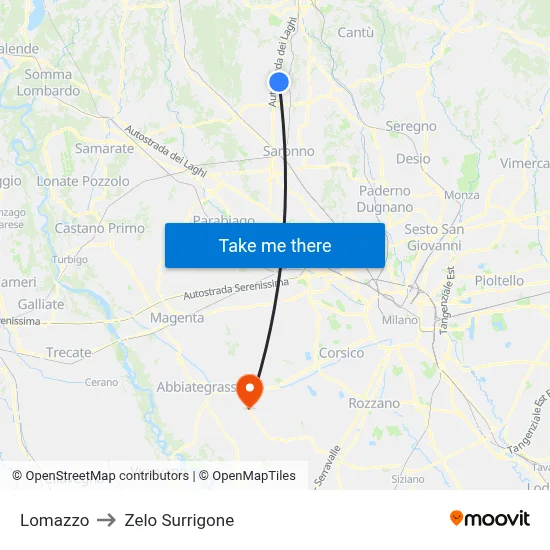 Lomazzo to Zelo Surrigone map