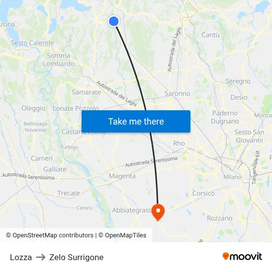 Lozza to Zelo Surrigone map
