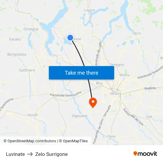 Luvinate to Zelo Surrigone map