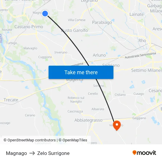 Magnago to Zelo Surrigone map