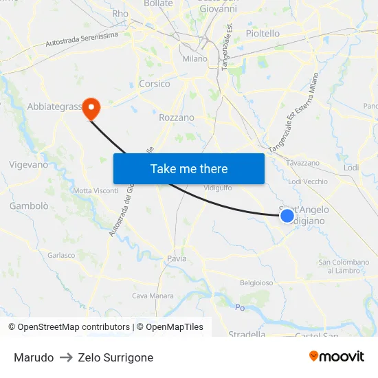 Marudo to Zelo Surrigone map