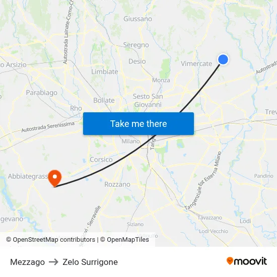 Mezzago to Zelo Surrigone map