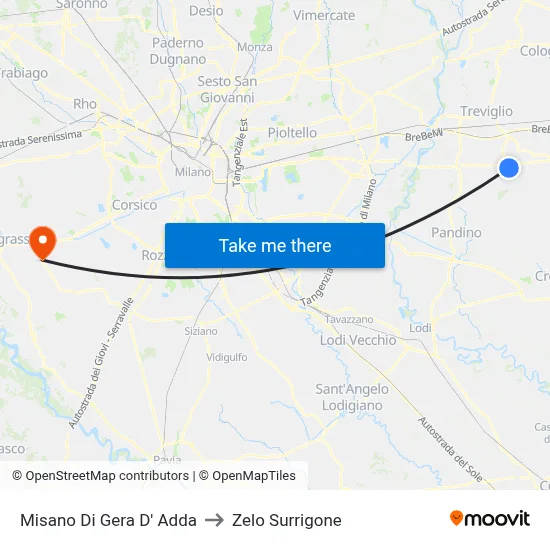 Misano di Gera d'Adda to Zelo Surrigone map