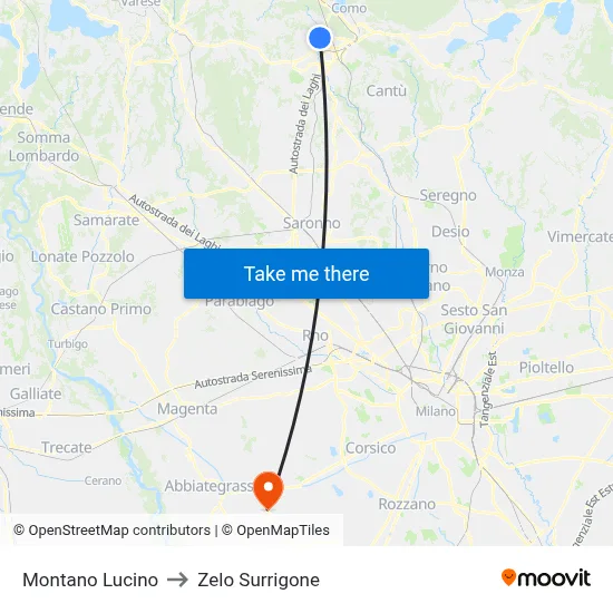 Montano Lucino to Zelo Surrigone map