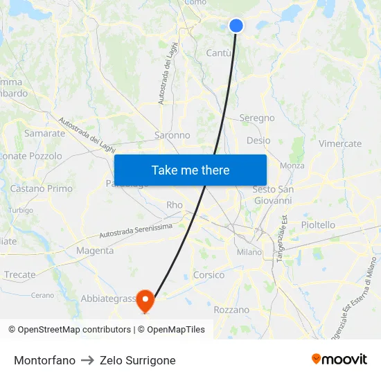 Montorfano to Zelo Surrigone map