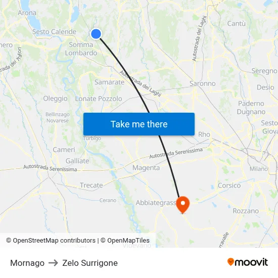 Mornago to Zelo Surrigone map