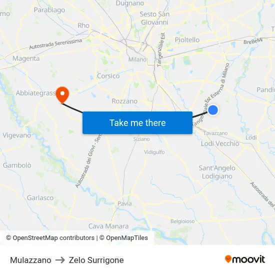 Mulazzano to Zelo Surrigone map