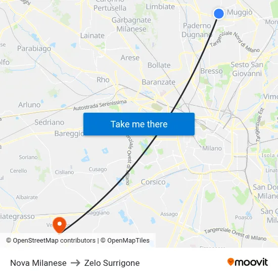 Nova Milanese to Zelo Surrigone map