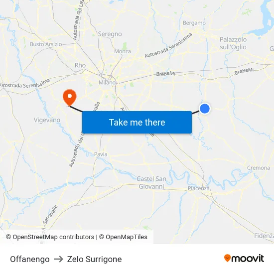 Offanengo to Zelo Surrigone map