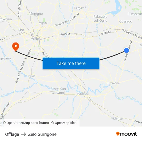 Offlaga to Zelo Surrigone map