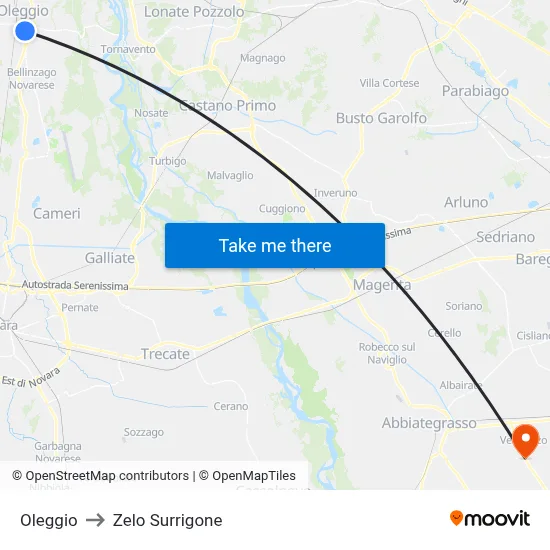 Oleggio to Zelo Surrigone map