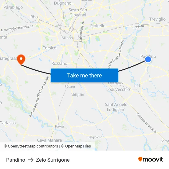 Pandino to Zelo Surrigone map